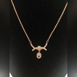 New 18k Pretty Bird Gold Plated "Long Horn" Necklace with Crystal Charm 16"